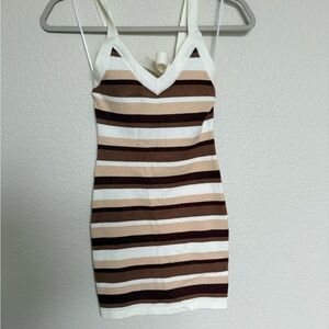 Princess Polly Striped Knit Mini Dress in White, Brown, Tan